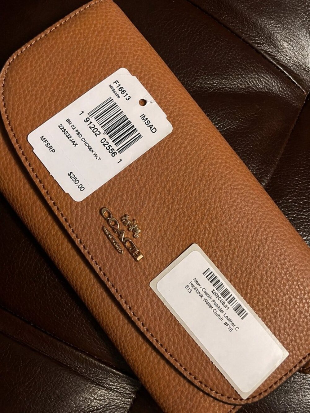 Coach Wallet Clutch Pebbled Leather Saddle Brown NWT F16613 Checkbook